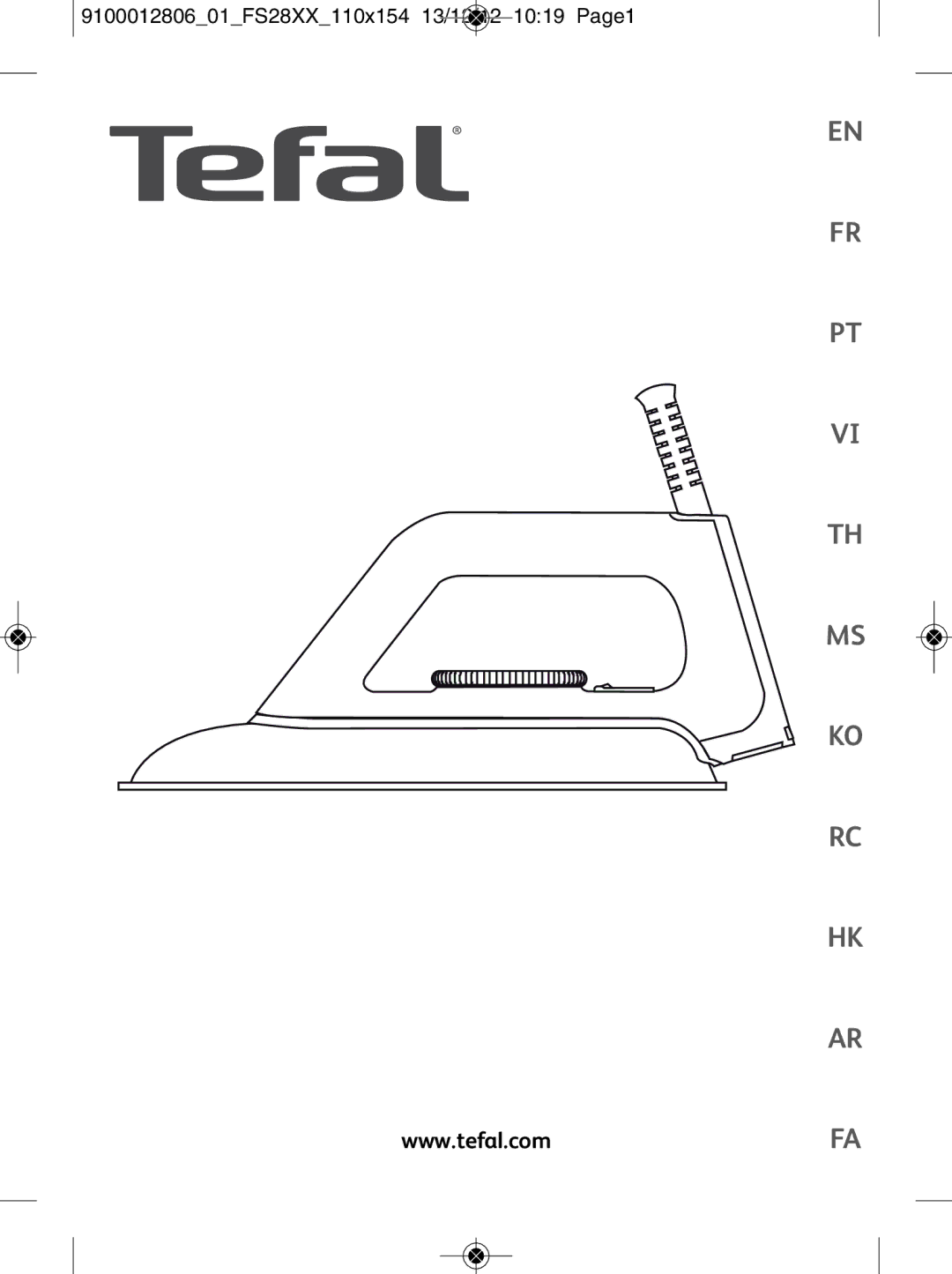 Tefal FS4035M0, FS2820E0 manual 910001280601FS28XX110x154 13/12/12 1019 Page1 