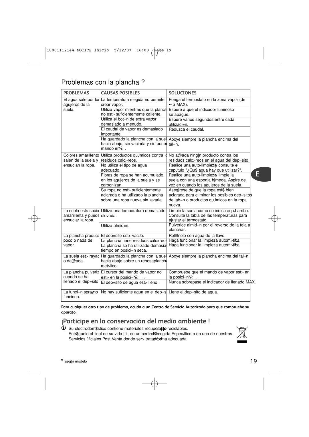 Tefal FV1115E0 manual Problemas con la plancha ?, ¡Participe en la conservación del medio ambiente 