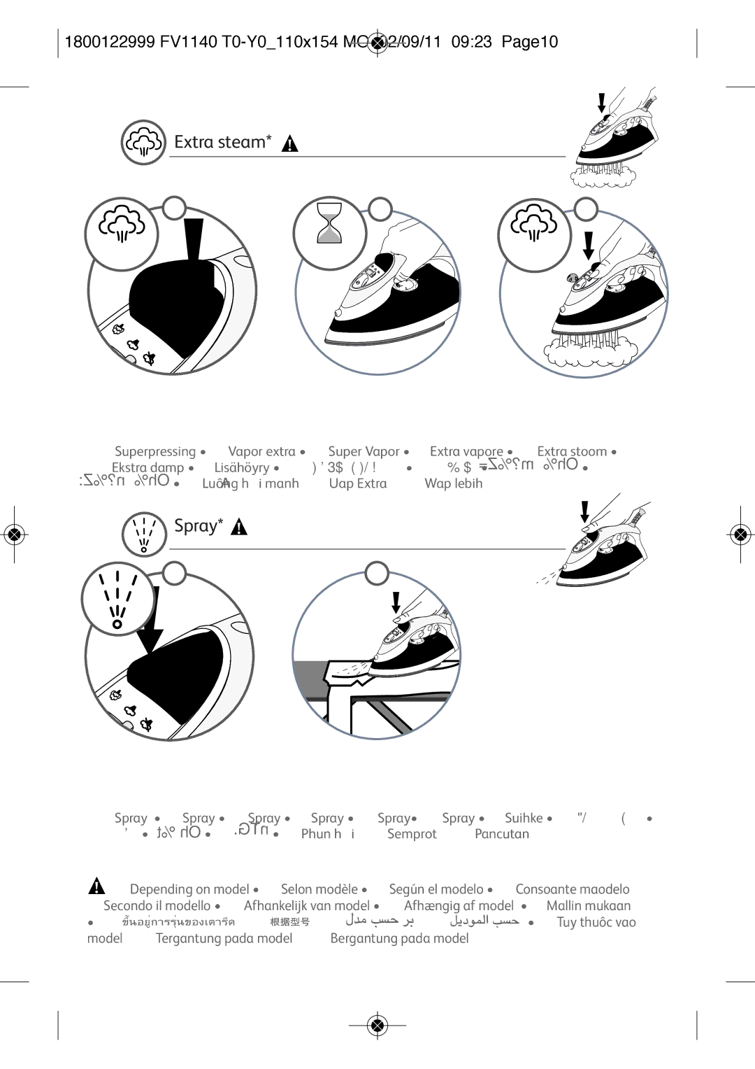 Tefal FV1140T0, FV1140Y0 manual Extra steam, Spray 