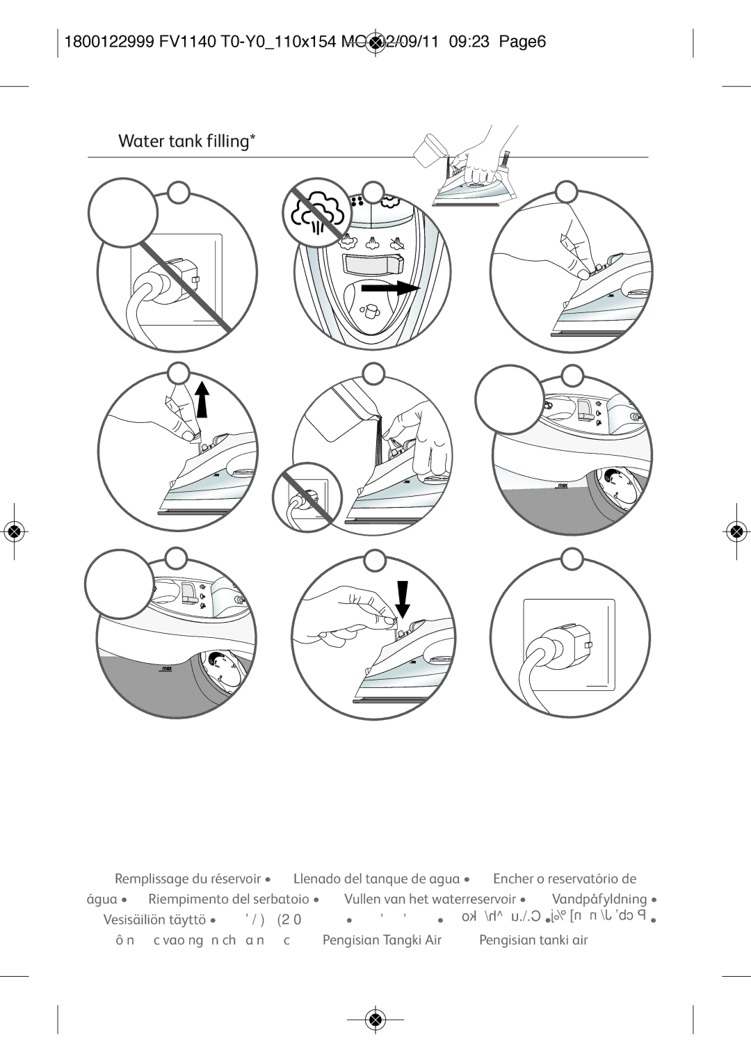 Tefal FV1140T0, FV1140Y0 manual Water tank filling 