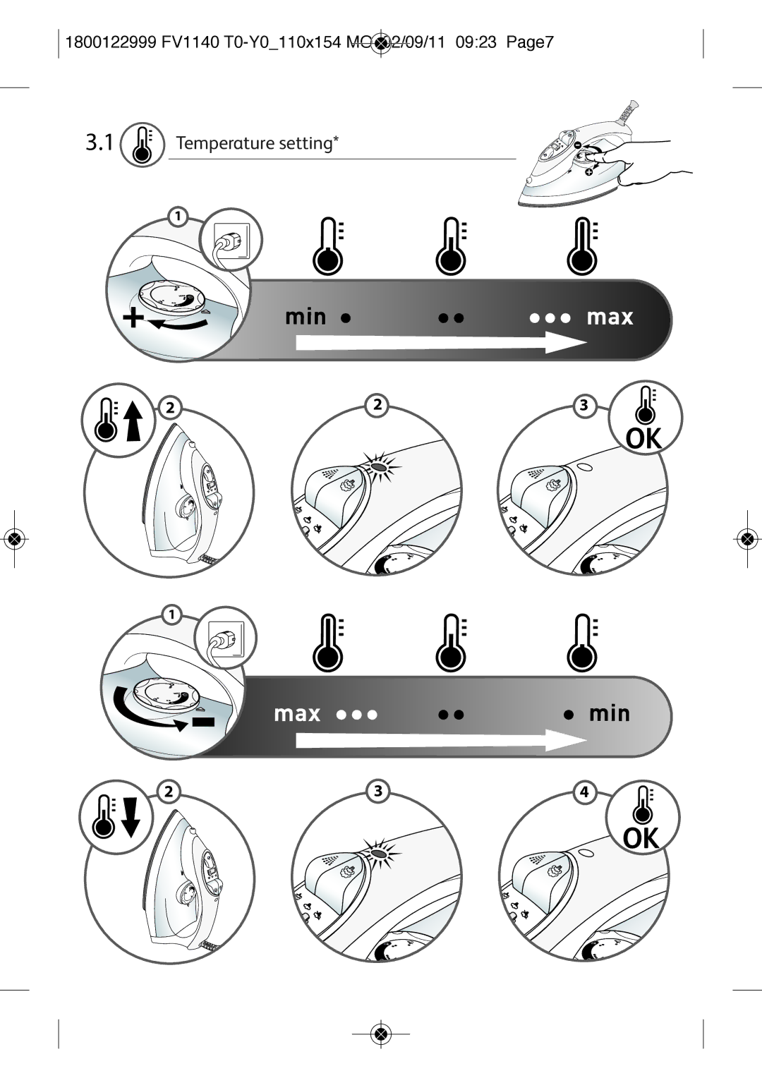Tefal FV1140Y0, FV1140T0 manual Temperature setting 