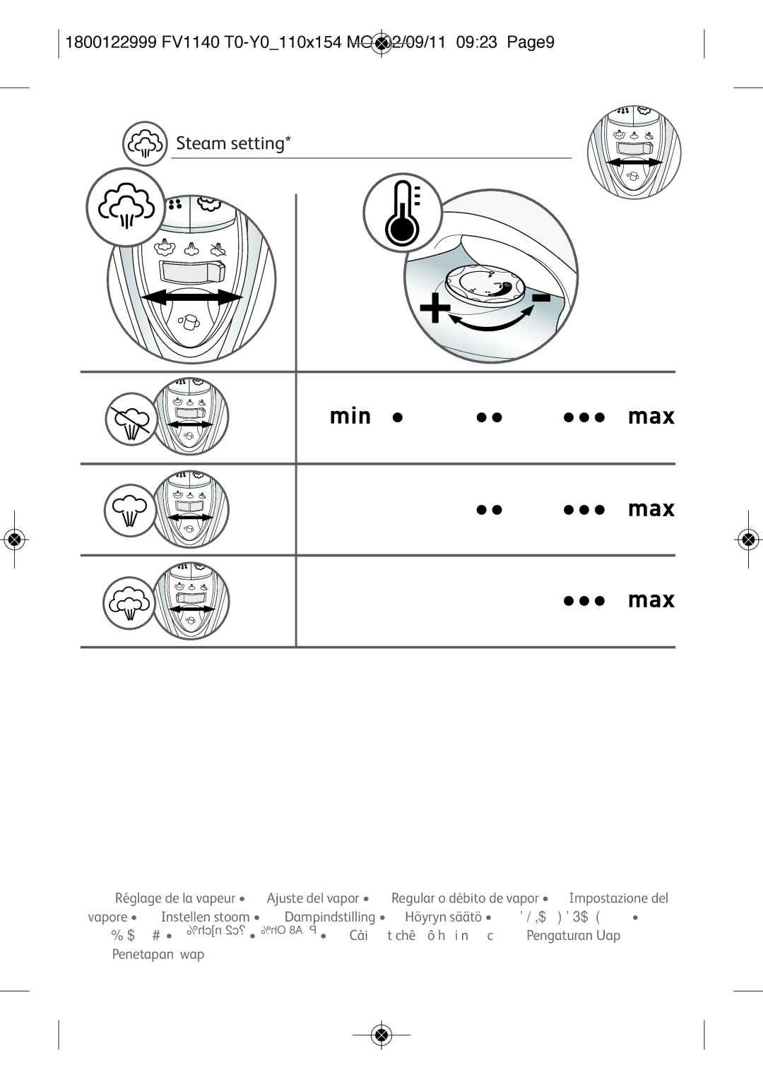 Tefal FV1140Y0, FV1140T0 manual Steam setting 