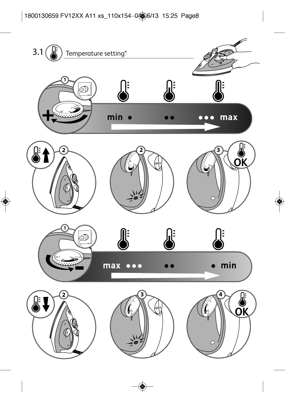 Tefal FV1230E0, FV1230G0 manual Temperature setting 