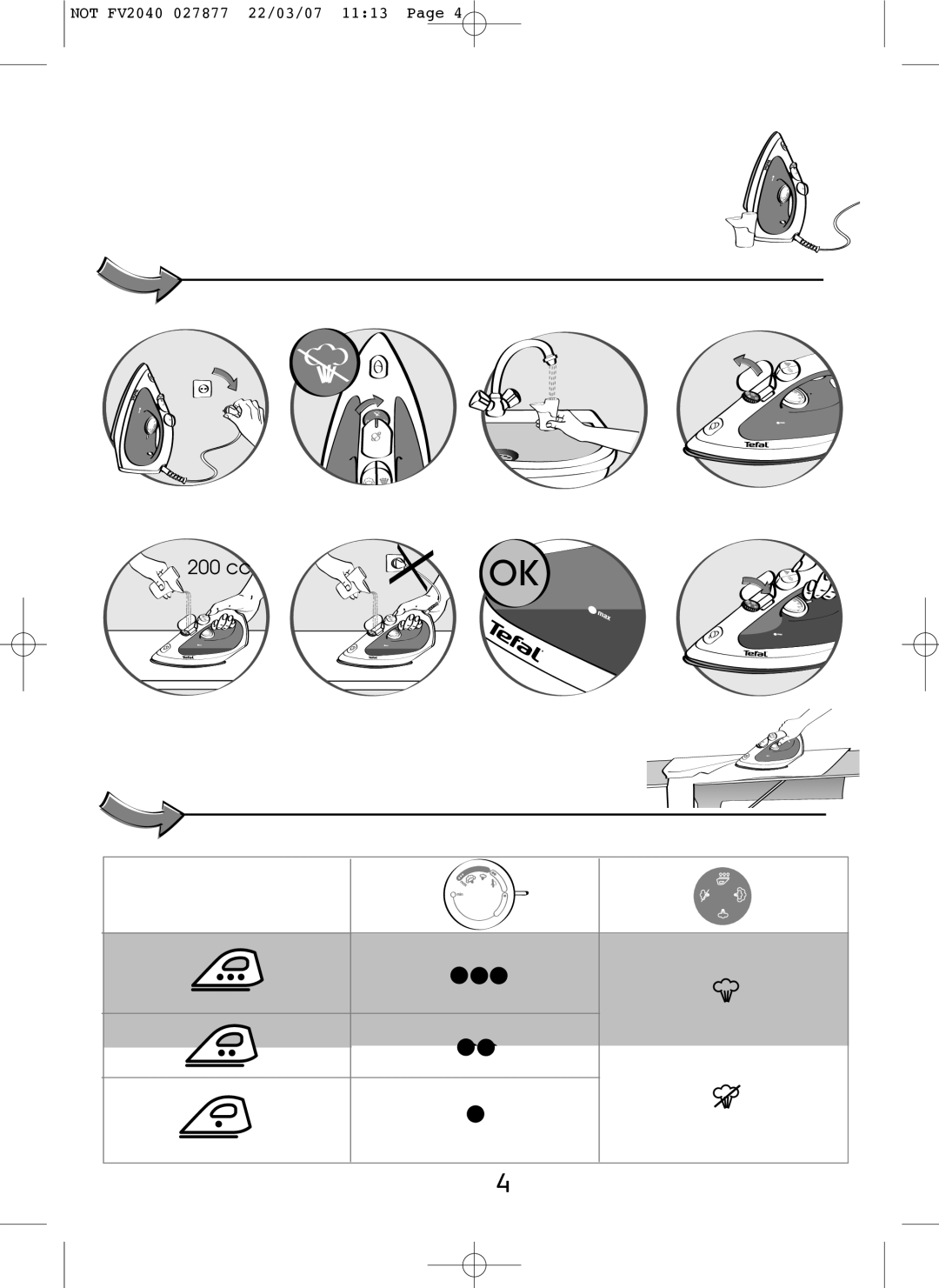 Tefal FV2040E0 manual 200 cc 