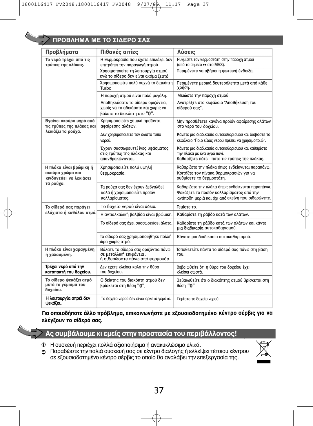 Tefal FV2048G0, FV2048E0 manual 07/09 