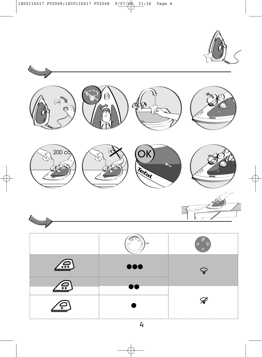 Tefal FV2048E0, FV2048G0 manual 200 cc 
