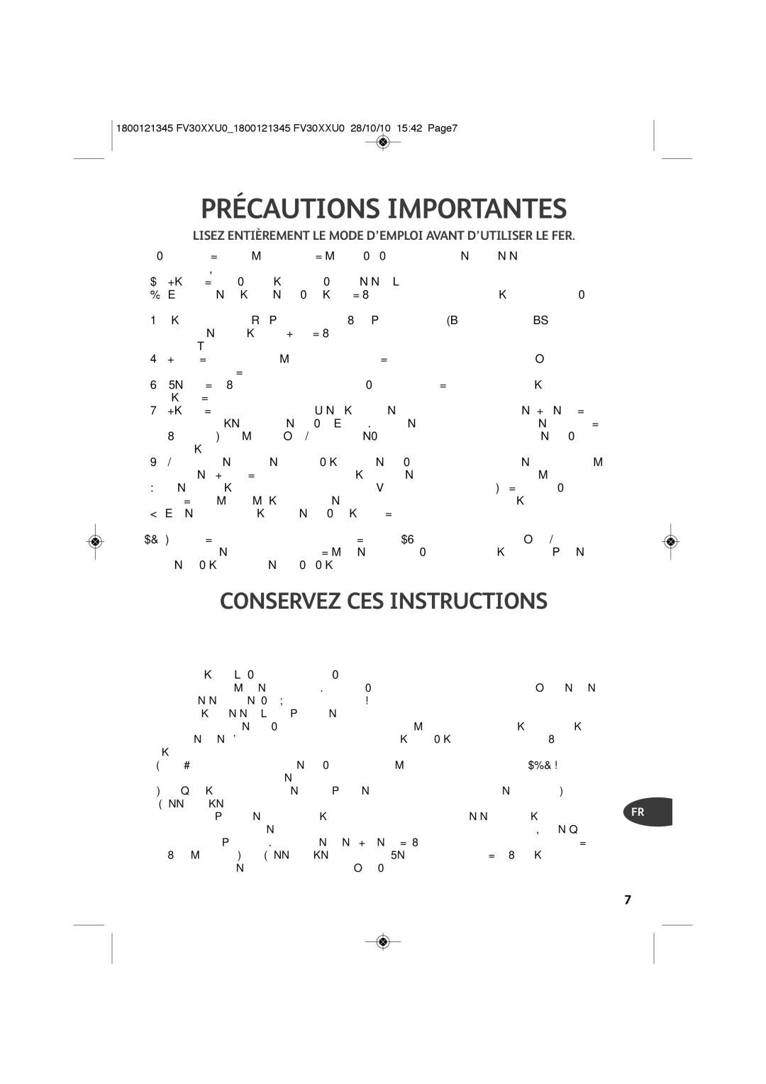 Tefal FV3031G0 manual Précautions Importantes, Pour votre sécurité 