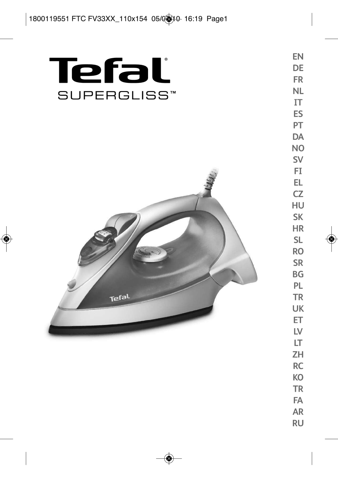 Tefal FV3303G0, FV3303E2, FV3303E1, FV3303C0, FV3303E0 manual FTC FV33XX110X154 05/07/10 1619 PAGE1 