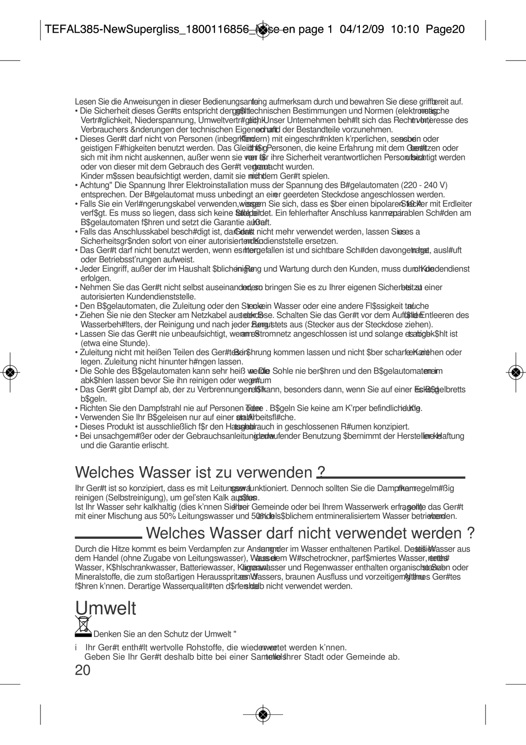 Tefal FV3535C0, FV3535E0 manual Für Ihre Sicherheit, Umwelt, Welches Wasser ist zu verwenden ? 