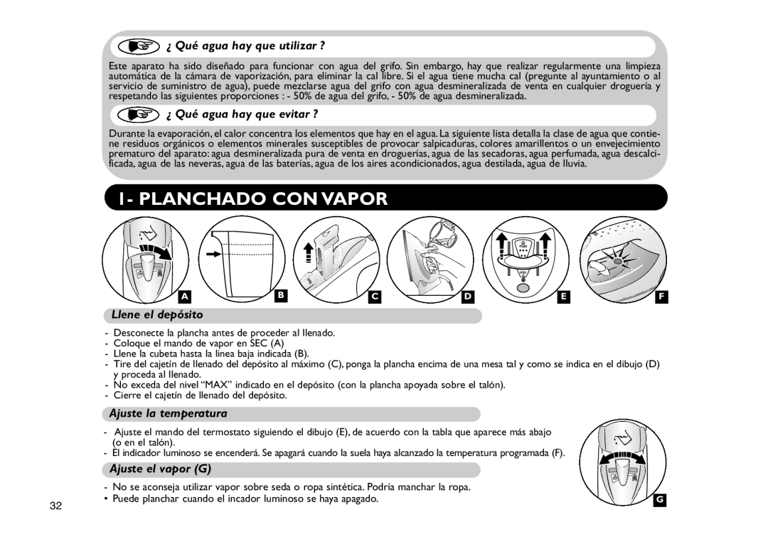 Tefal FV4190N0, FV4190D0, FV4190C0, FV4190E0, FV4190G0, FV4190K0, FV4190G8, FV4190L0, FV4190Y0, FV4190M0 manual Planchado CON Vapor 