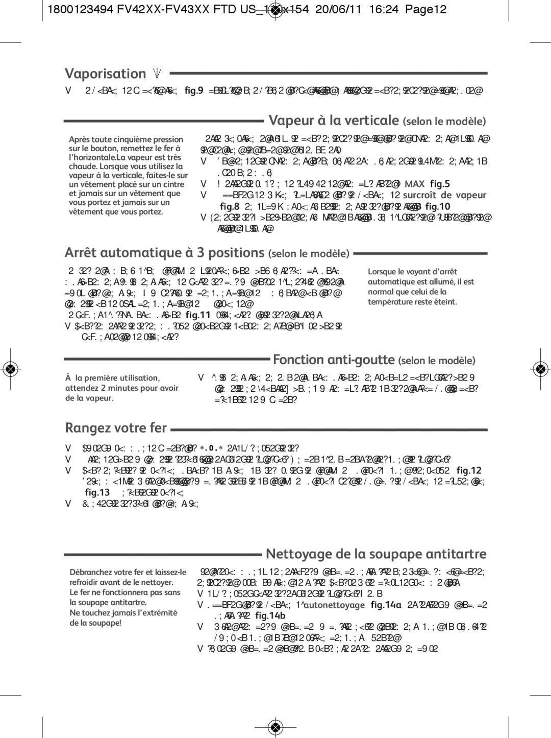 Tefal FV4250Z0 manual Vaporisation, Vapeur à la verticale selon le modèle, Arrêt automatique à 3 positions selon le modèle 