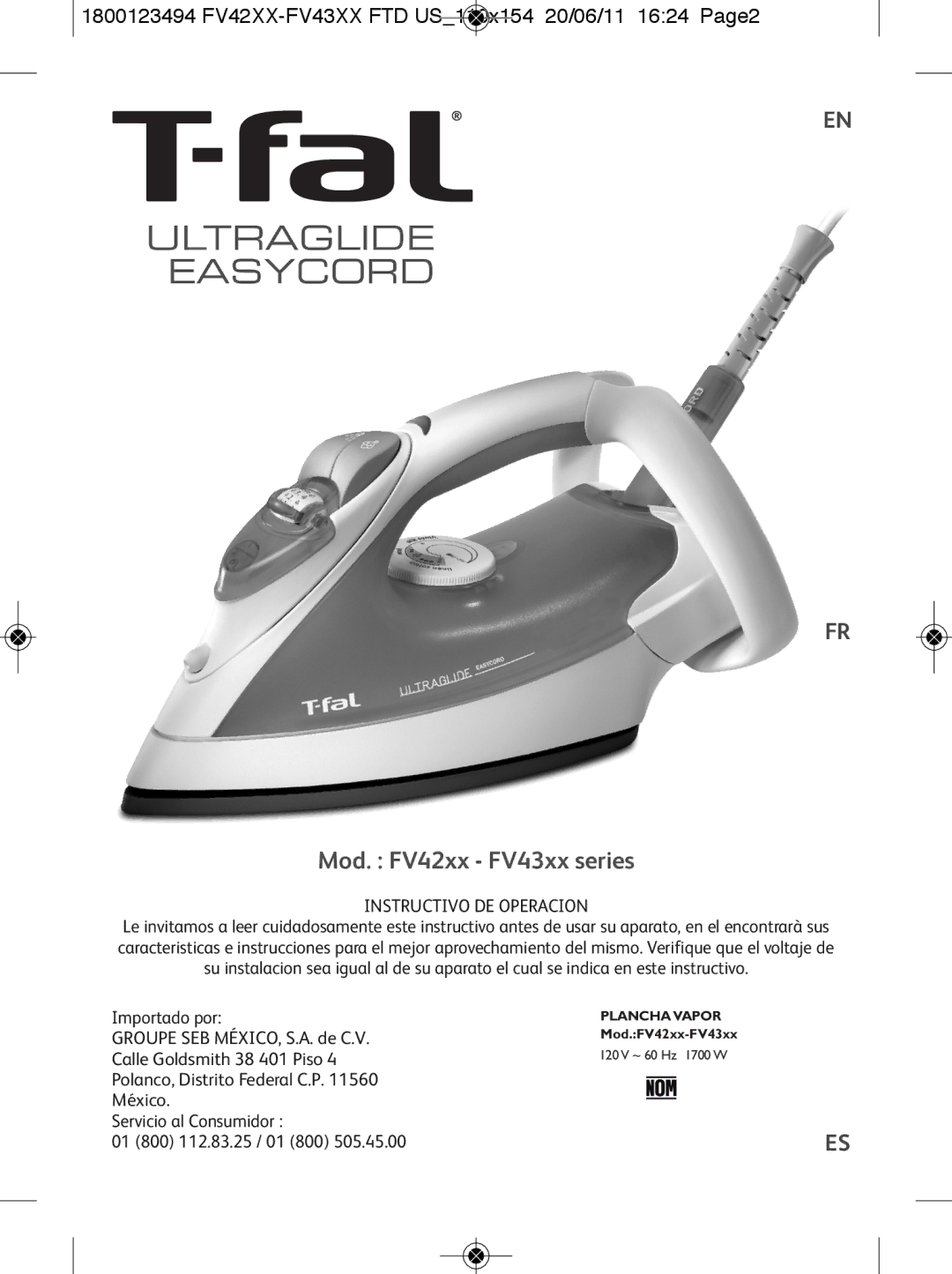 Tefal FV4250Y0, FV4250E0, FV4250E7, FV4250G0, FV4250M0, FV4250Z0, FV4250J0 manual Ultraglide Easycord, Mod. FV42xx FV43xx series 