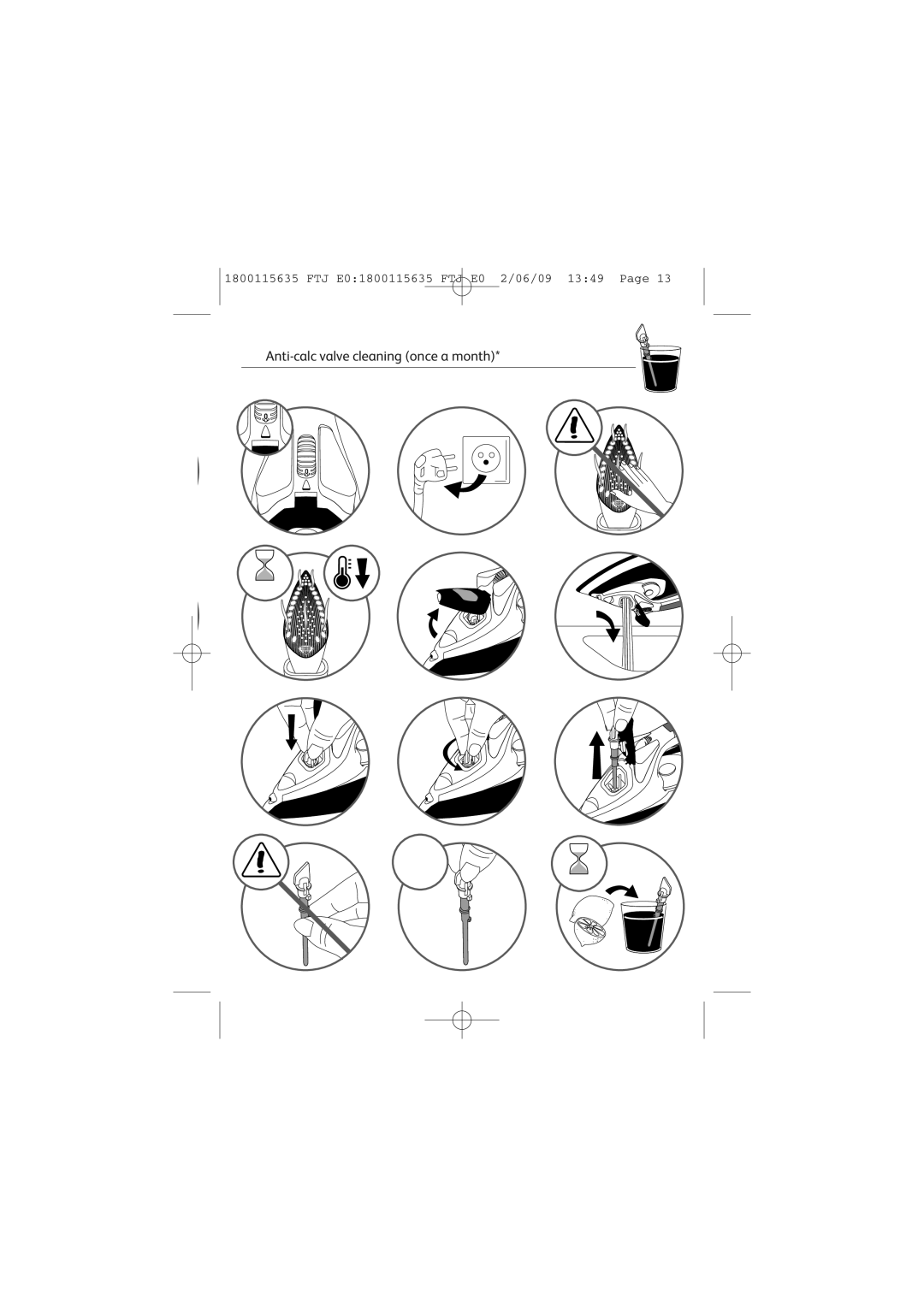 Tefal FV4560C0, FV4560E0 manual Anti-calc valve cleaning once a month 
