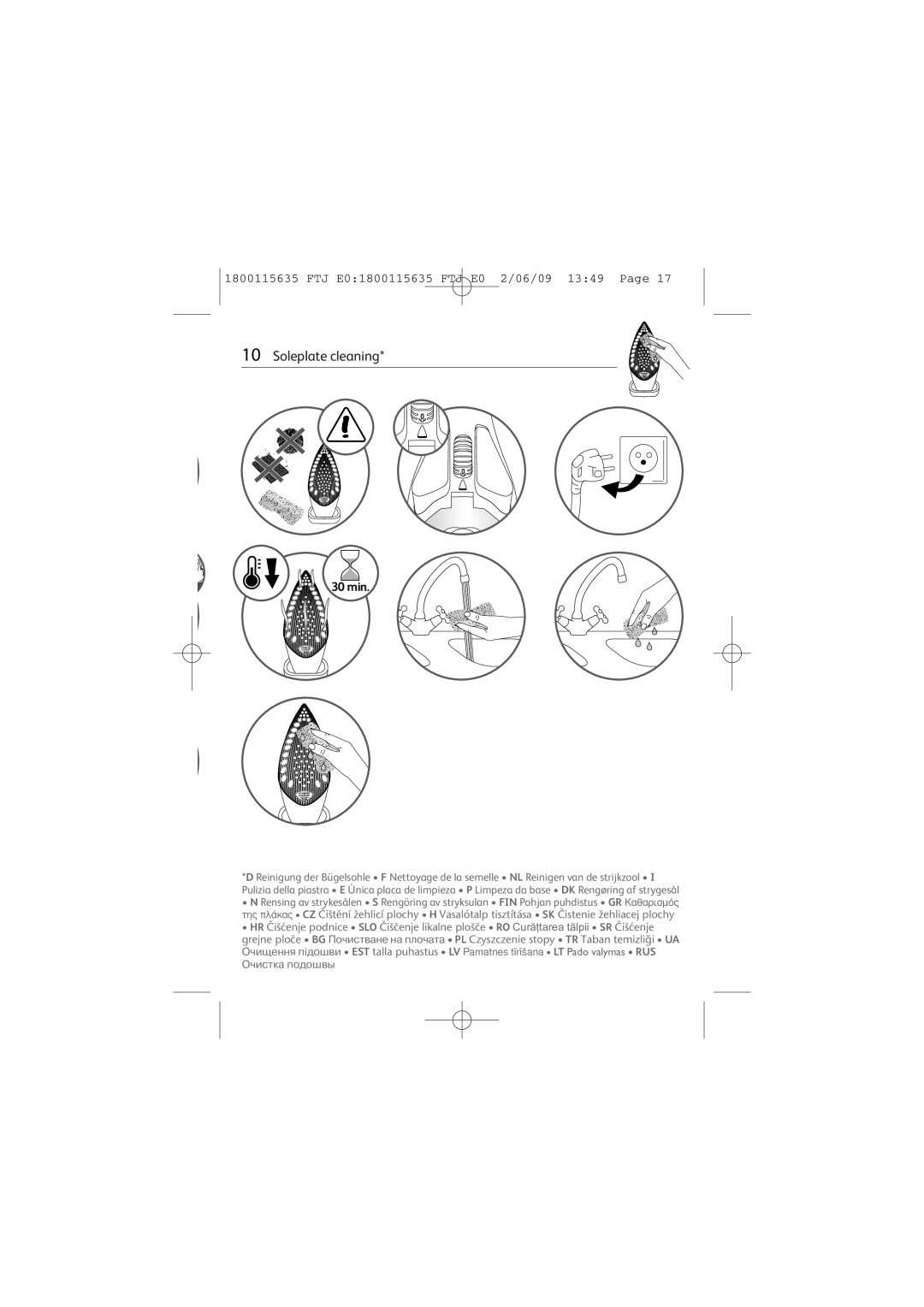 Tefal FV4560C0, FV4560E0 manual Soleplate cleaning 