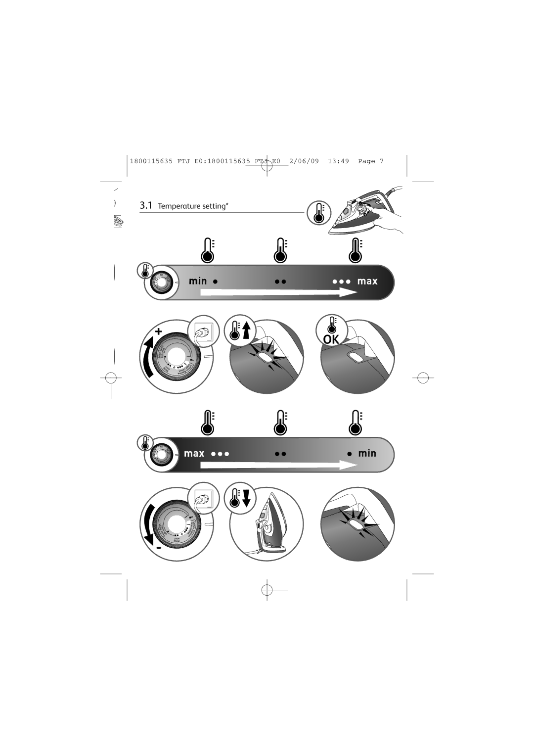 Tefal FV4560C0, FV4560E0 manual Temperature setting 