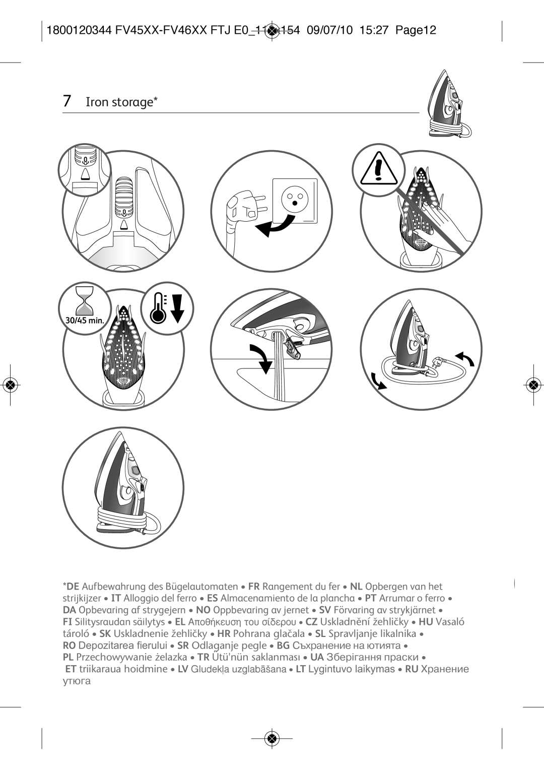 Tefal FV4670J0, FV4670E0, FV4670K0, FV4670L0, FV4670M0, FV4670C0 manual Iron storage 