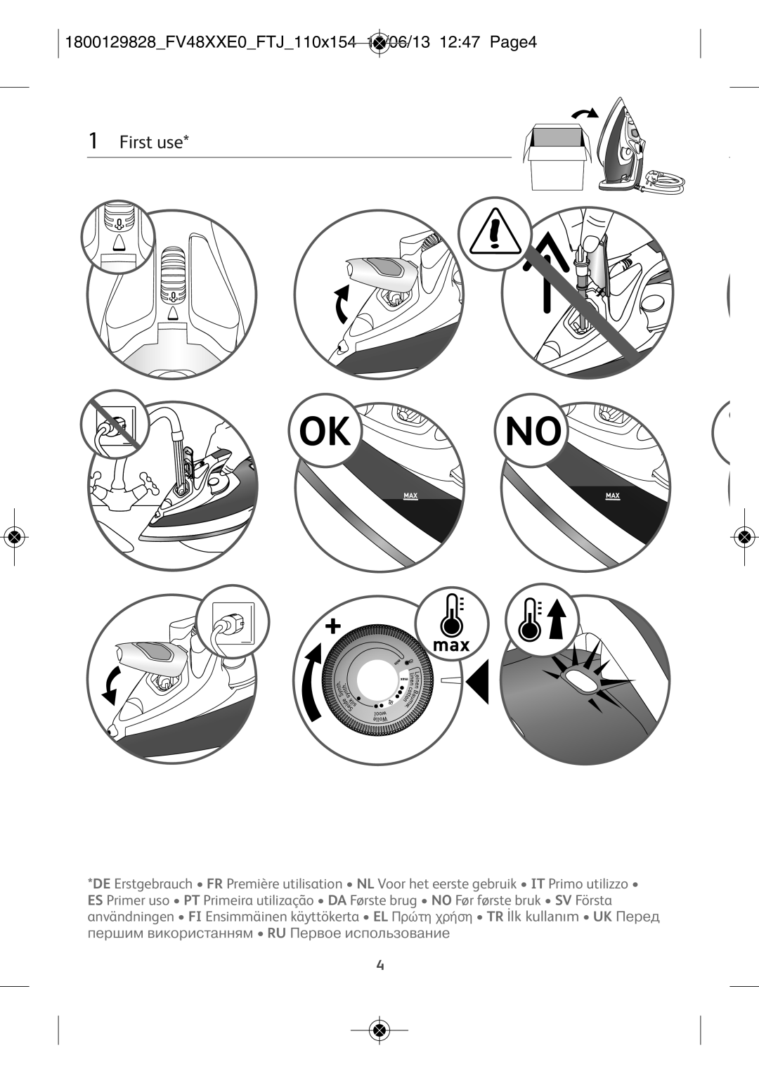 Tefal FV4880D0 manual OK no, 1800129828FV48XXE0FTJ110X154 18/06/13 1247 PAGE4 