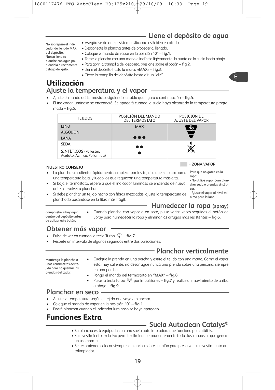 Tefal FV5276Q0, FV5276L0, FV5276E0 manual Utilización, Funciones Extra 