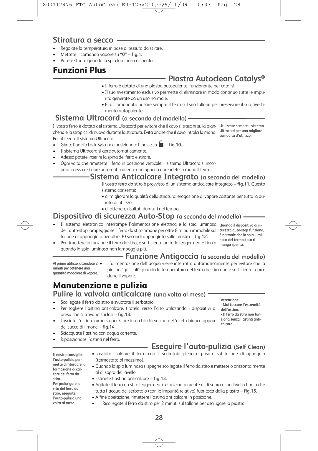 Tefal FV5276Q0, FV5276L0, FV5276E0 manual Funzioni Plus, Manutenzione e pulizia 