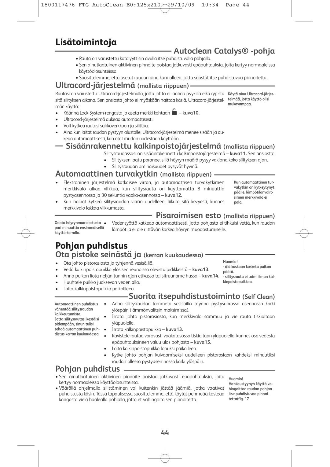 Tefal FV5276L0, FV5276E0, FV5276Q0 manual Lisätoimintoja, Pohjan puhdistus 