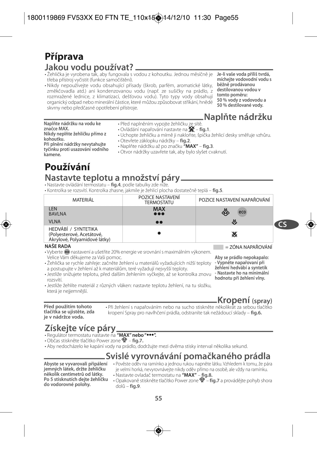 Tefal FV5331G1, FV5331G0 manual Příprava, Používání 