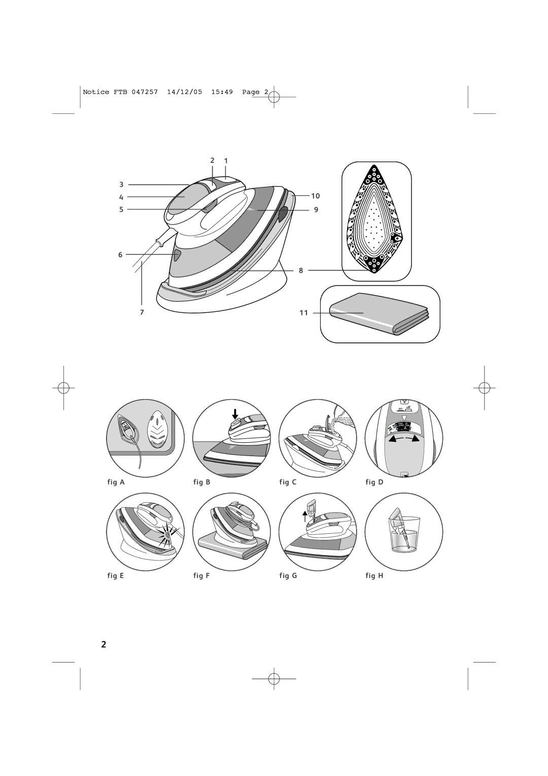 Tefal FV6050Z0, FV6050E5, FV6050G0, FV6050E0, FV6050D0, FV6050C0, FV6050C5 manual Fig a Fig B Fig C Fig D Fig E Fig F Fig G Fig H 