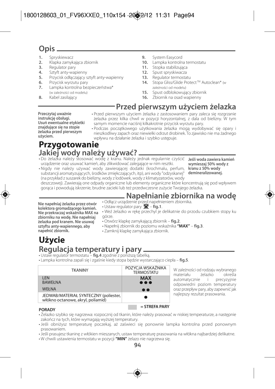 Tefal FV9640E0 manual Przygotowanie, Użycie 