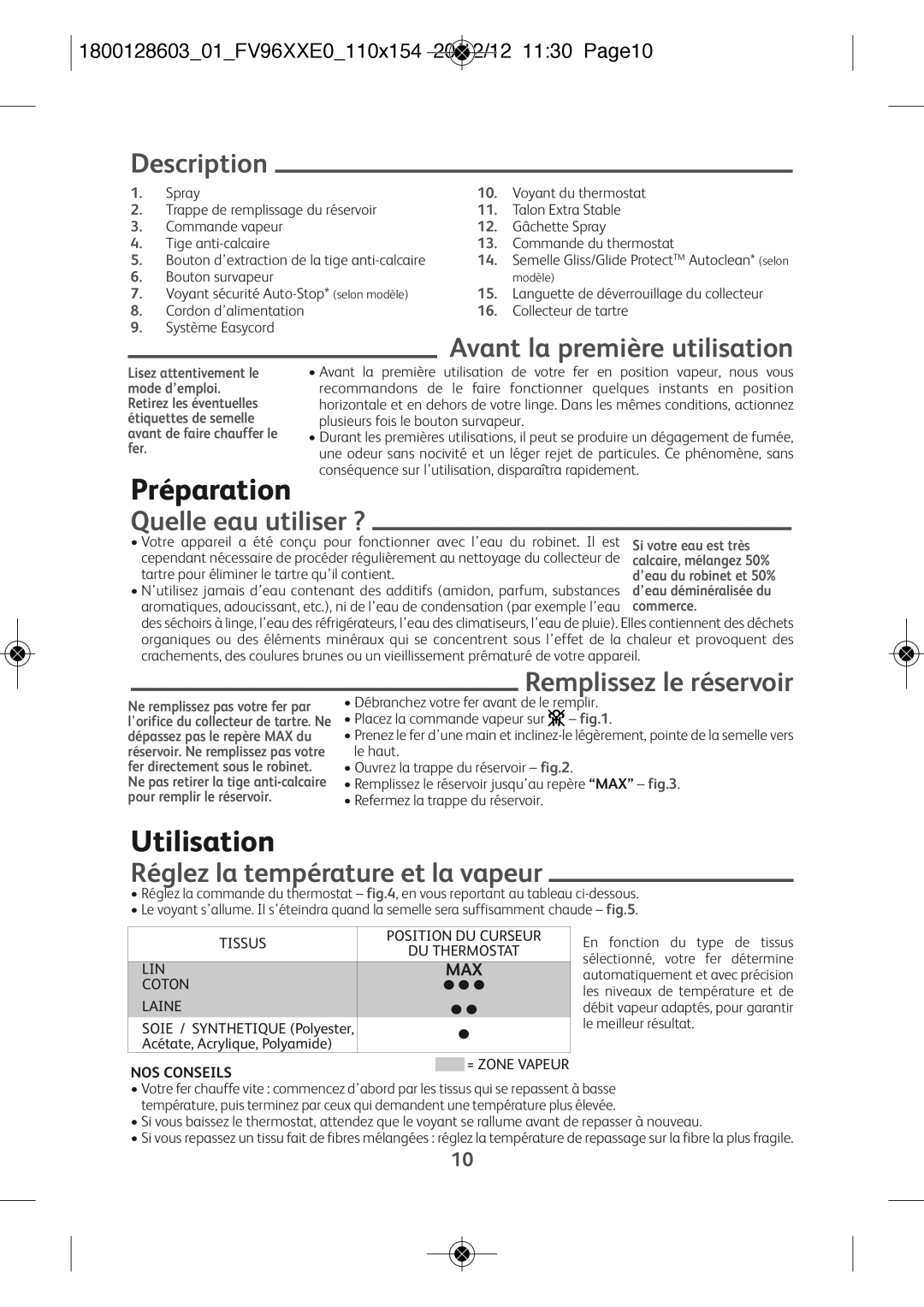 Tefal FV9640E0 manual Préparation, Utilisation, Quelle eau utiliser ?, Remplissez le réservoir 