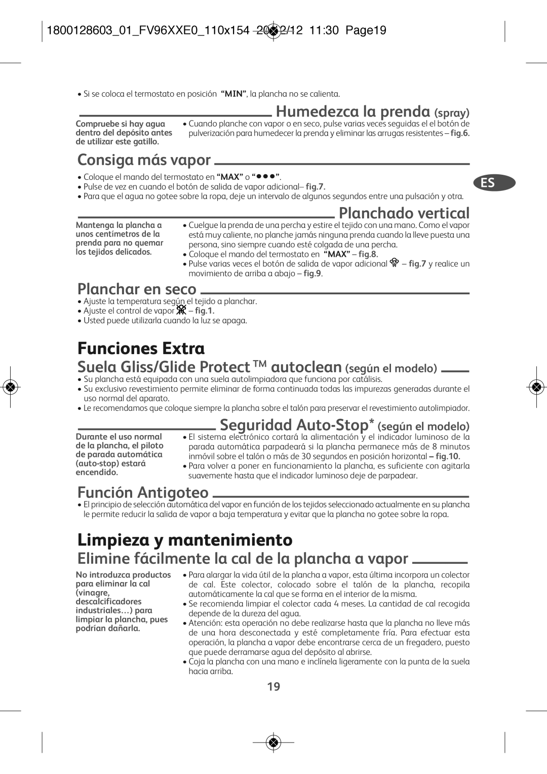 Tefal FV9640E0 manual Funciones Extra, Limpieza y mantenimiento 