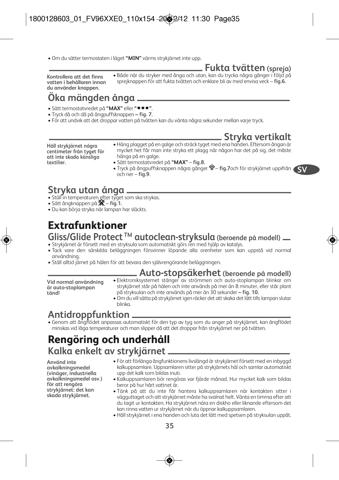 Tefal FV9640E0 manual Extrafunktioner, Rengöring och underhåll 