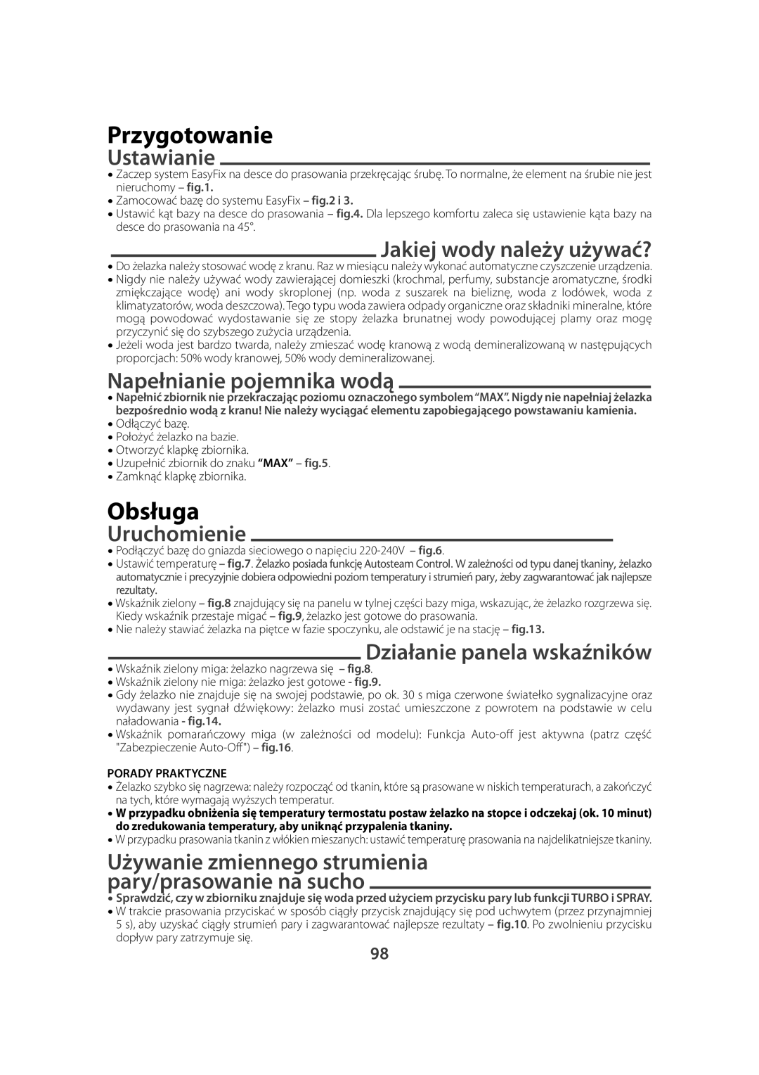 Tefal FV9910E0, FV9910C0 manual Przygotowanie, Obsługa 