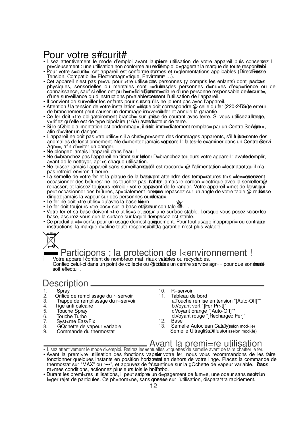 Tefal FV9910E0 manual Pour votre sécurité, Participons à la protection de l’environnement, Avant la première utilisation 