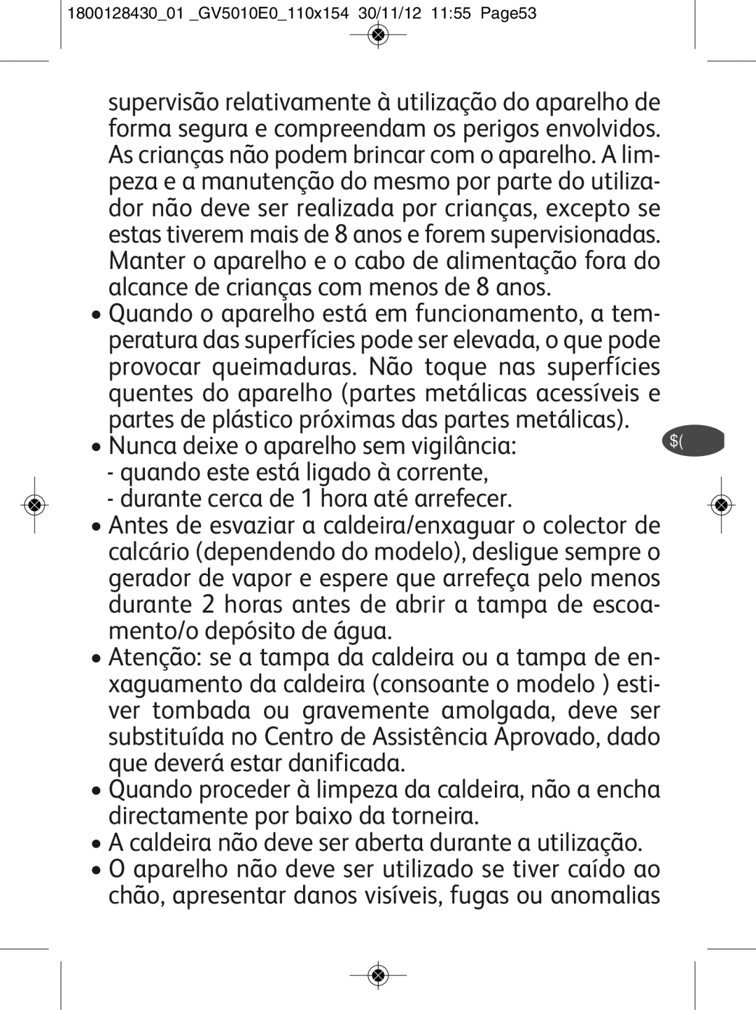 Tefal manual Mento/o depósito de água, 180012843001 GV5010E0110x154 30/11/12 1155 Page53 