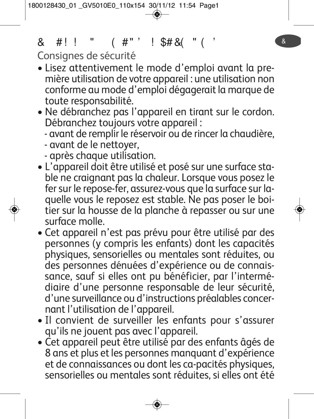 Tefal GV5010E0 manual Recommandations Importantes, Consignes de sécurité, Surface molle 