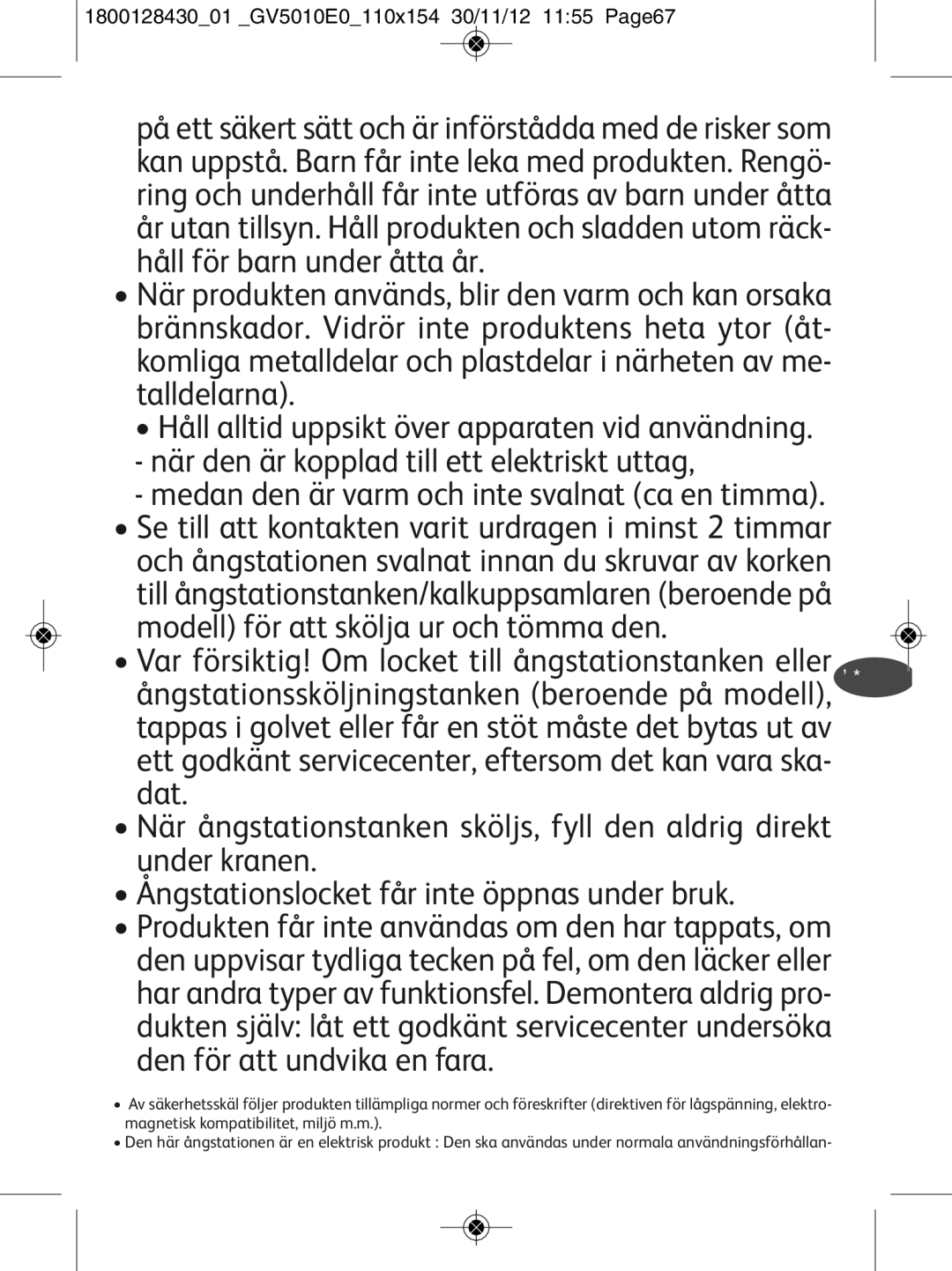 Tefal manual Modell för att skölja ur och tömma den, 180012843001 GV5010E0110x154 30/11/12 1155 Page67 