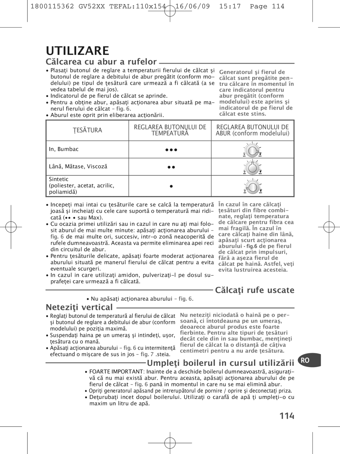 Tefal GV5230E0, GV5230G0, GV5230C0 manual Utilizare, 114 