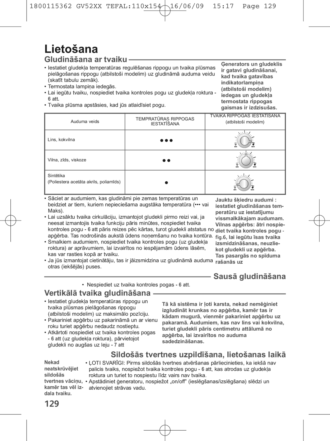 Tefal GV5230E0, GV5230G0, GV5230C0 manual Lietošana, 129 