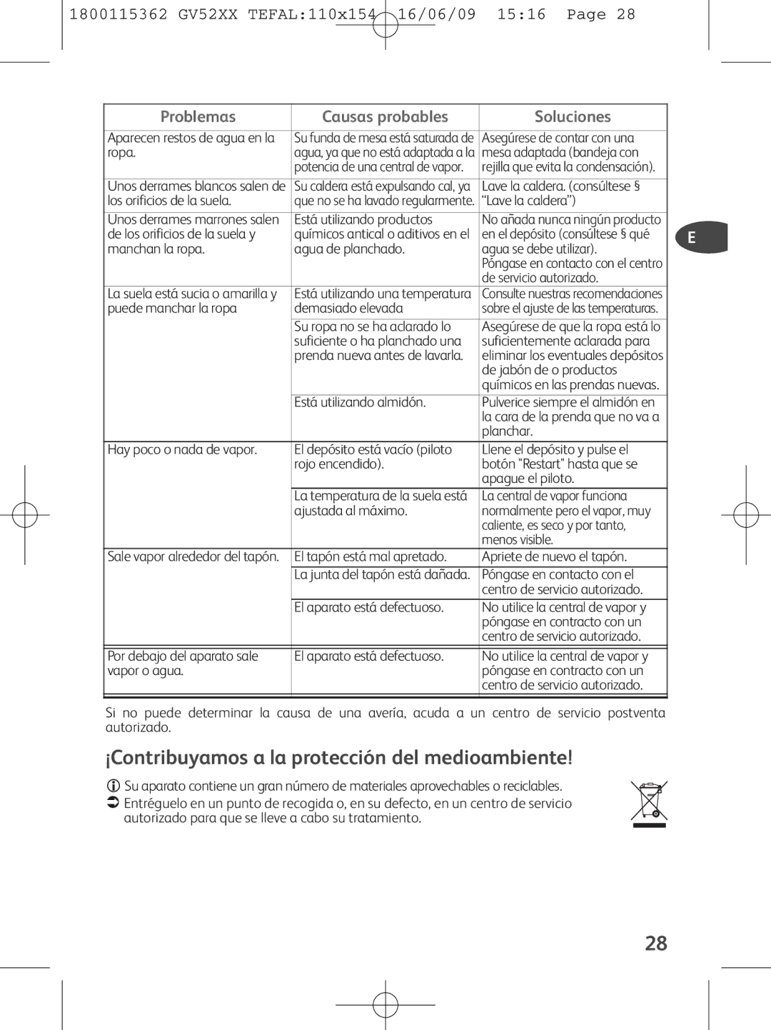 Tefal GV5230G0, GV5230E0, GV5230C0 manual ¡Contribuyamos a la protección del medioambiente 