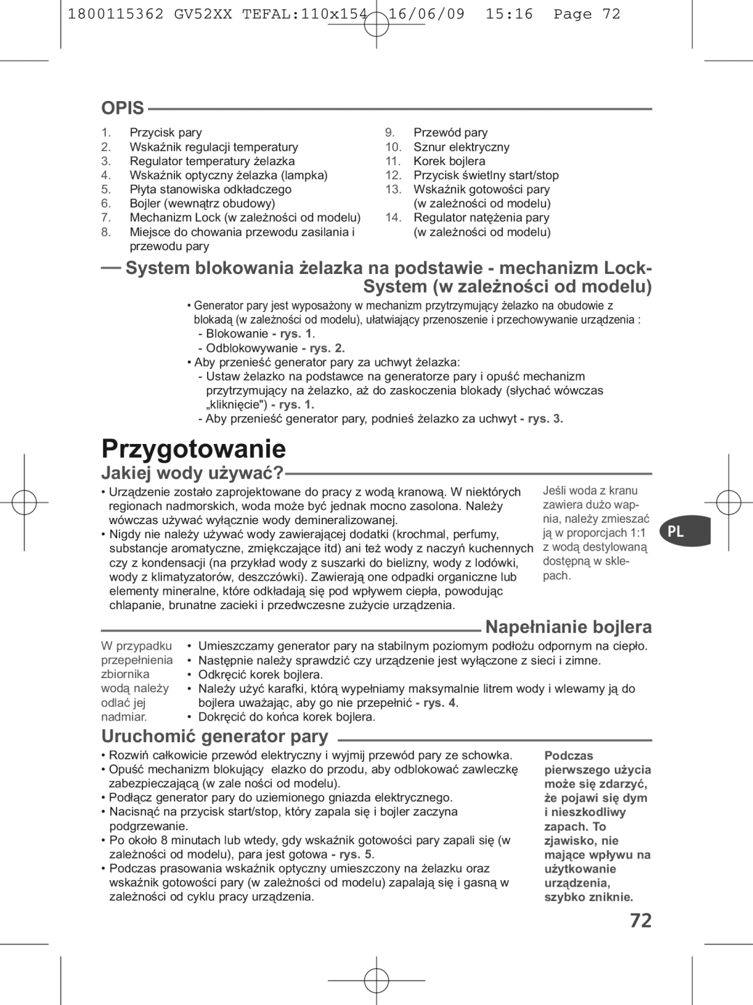 Tefal GV5230E0, GV5230G0, GV5230C0 manual Przygotowanie, Jakiej wody używać? 