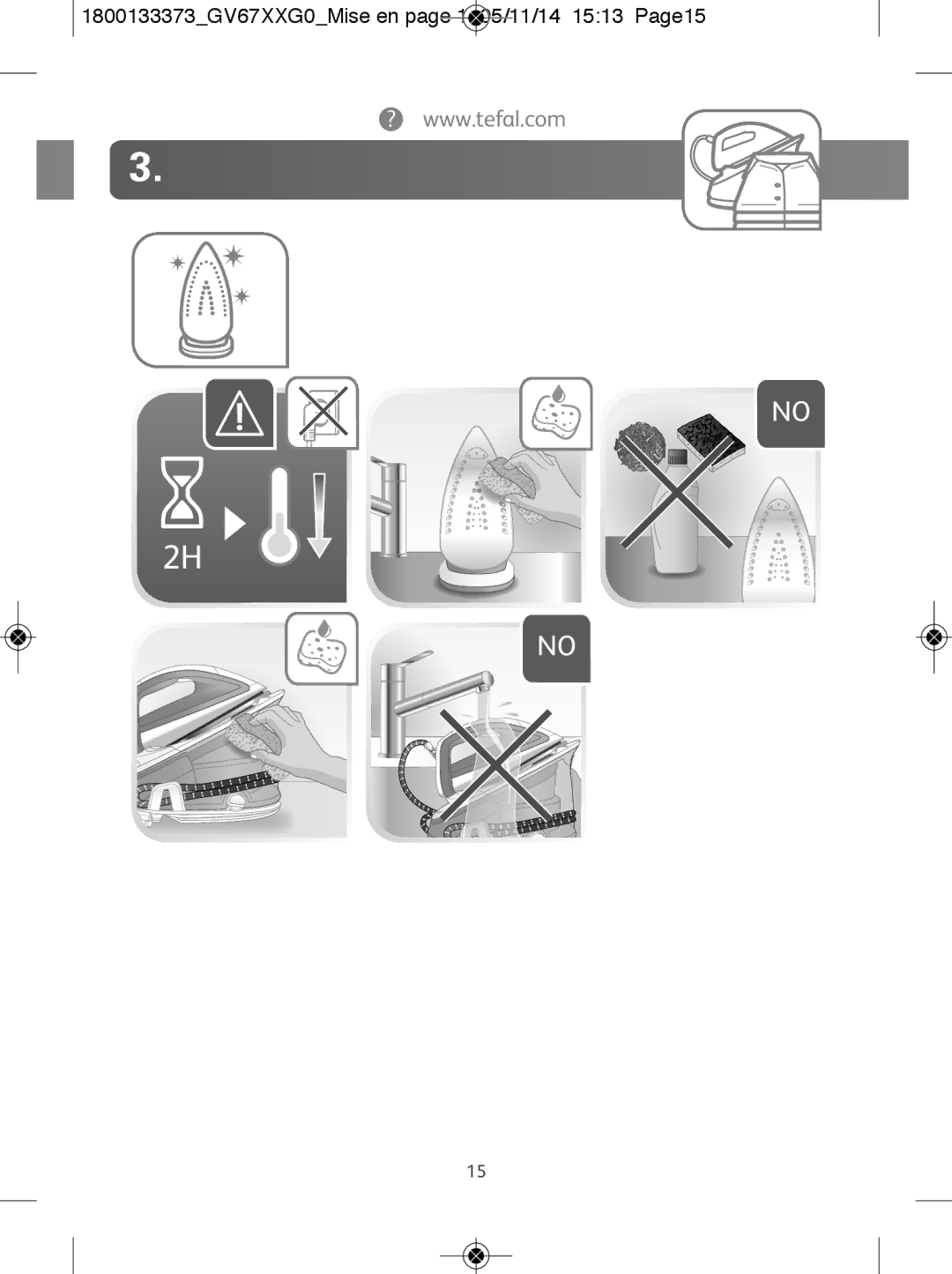 Tefal GV6720G0 manual 1800133373GV67XXG0Mise en page 1 05/11/14 1513 Page15 