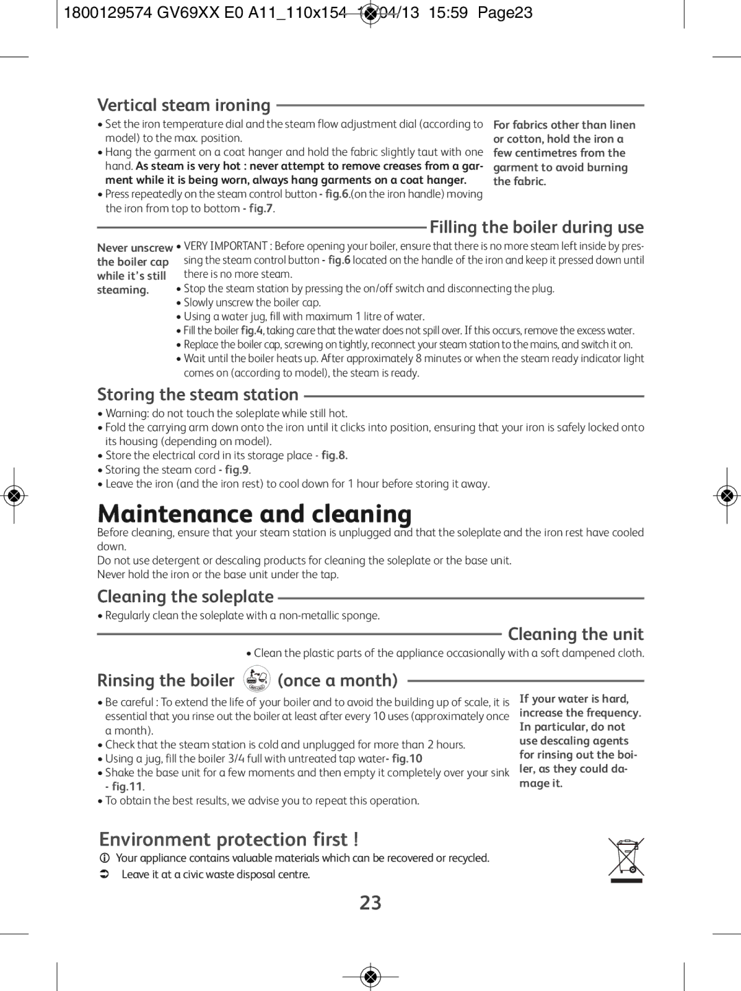 Tefal GV6920E0, GV6920C0, GV6920G0, GV6920Z0 manual Maintenance and cleaning 