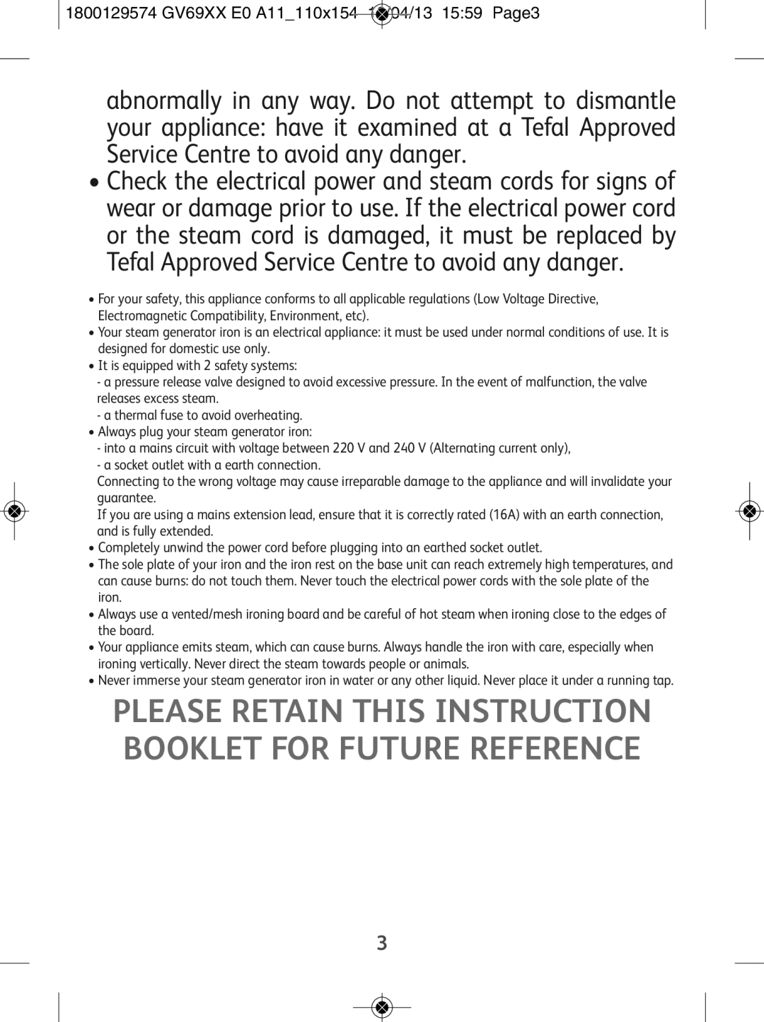 Tefal GV6920E0, GV6920C0, GV6920G0, GV6920Z0 manual Please Retain this Instruction Booklet for Future Reference 