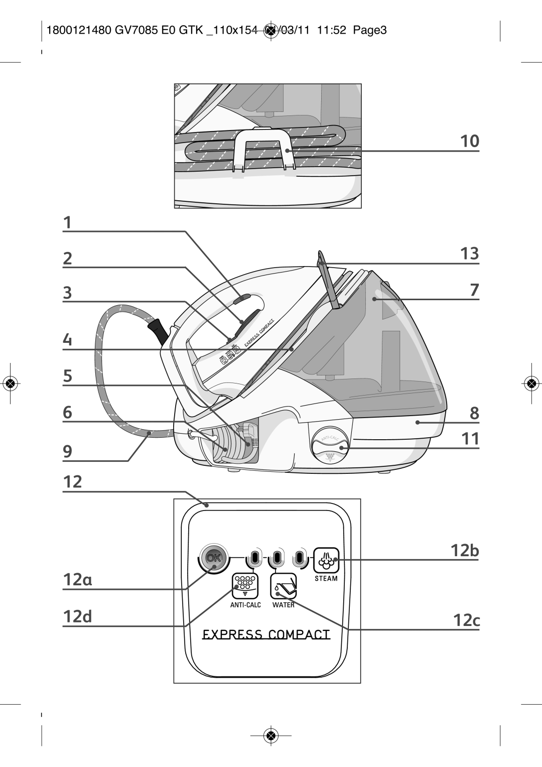 Tefal GV7085CH, GV7085C0, GV7085C1, GV7085E0, GV7085E2, GV7085Z0, GV7085E1, GV7085C2, GV7085M0 manual 12a 12d 12b 12c 