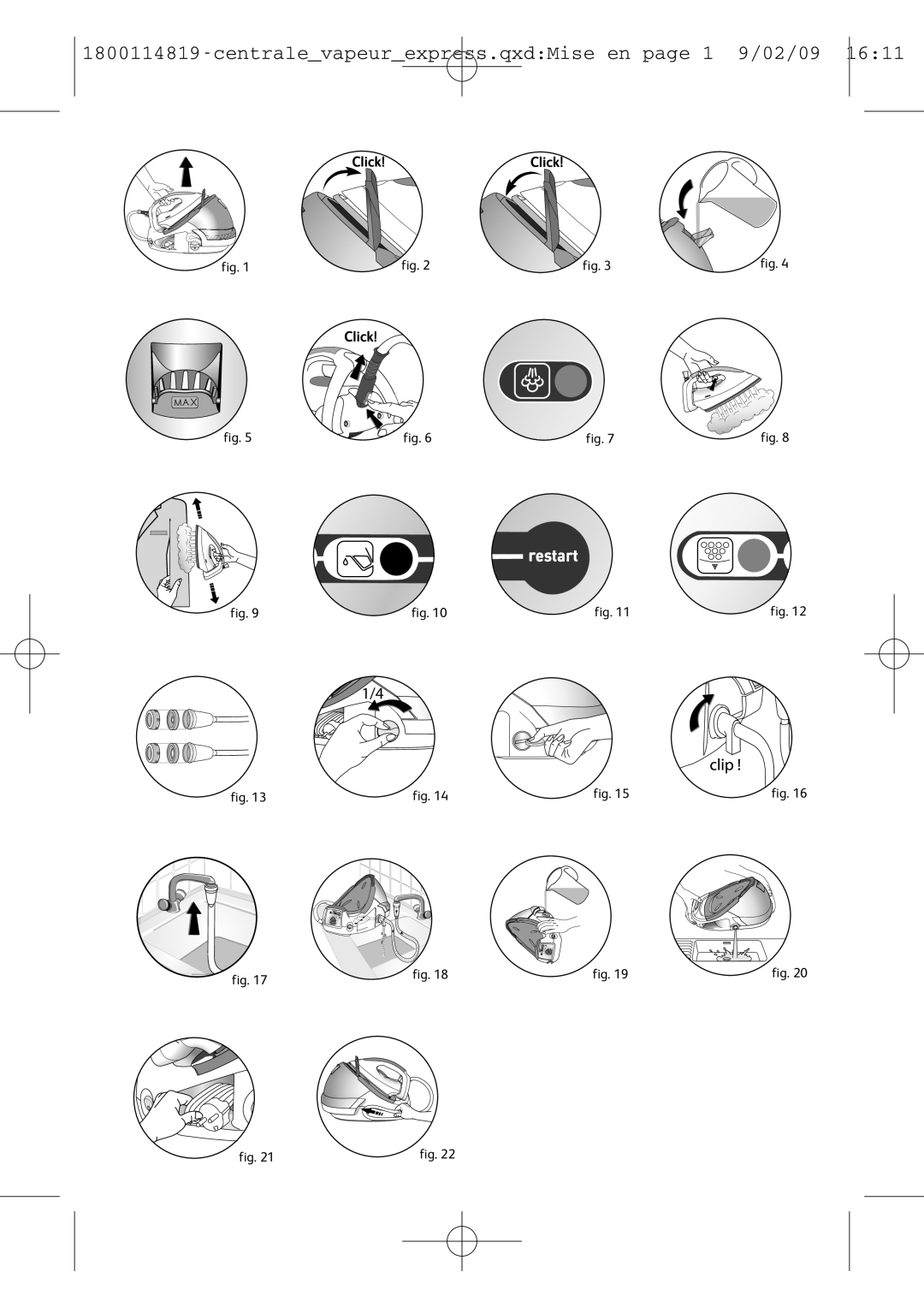 Tefal GV7150E0_28238N, GV7150C0, GV7150E0S, GV7150G8, GV7150S0, GV7150G0 manual Centralevapeurexpress.qxdMise en page 1 9/02/09 