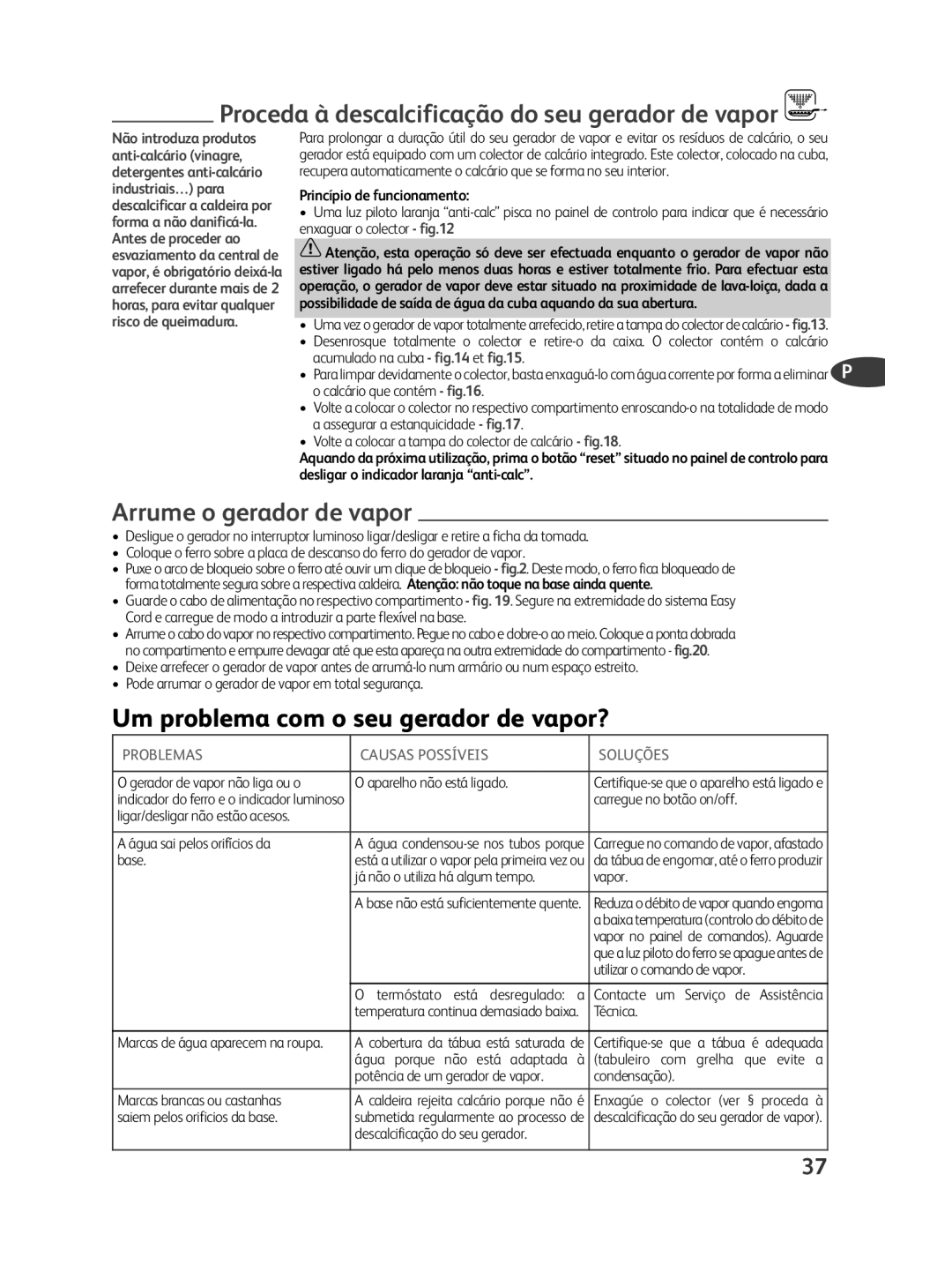 Tefal GV7250G0 Proceda à descalcificação do seu gerador de vapor, Arrume o gerador de vapor, Princípio de funcionamento 