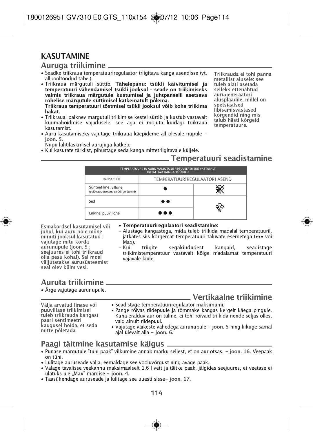 Tefal GV7310CH, GV7310E0, GV7310C0 manual Kasutamine 