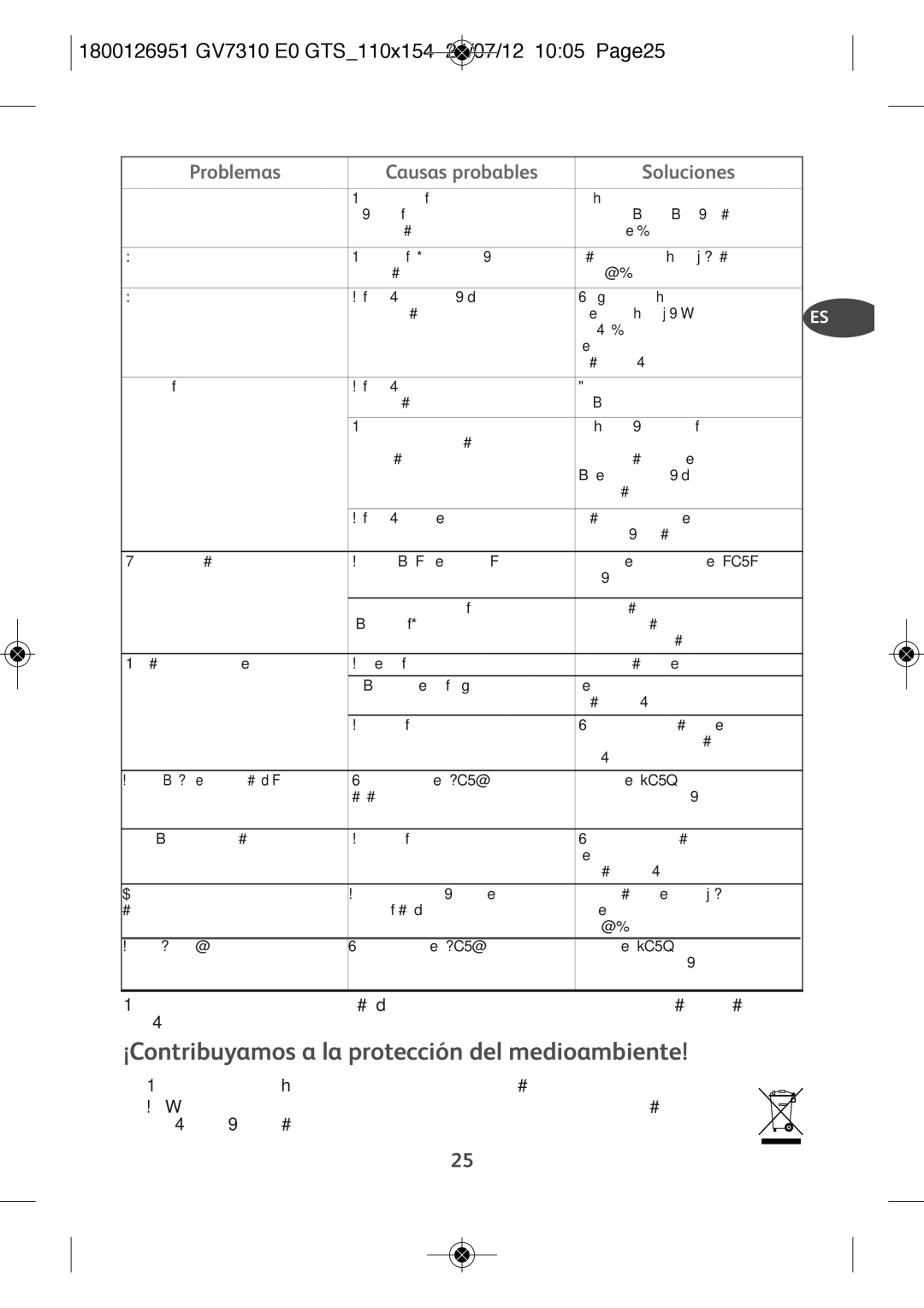 Tefal GV7310E0 ¡Contribuyamos a la protección del medioambiente, 1800126951 GV7310 E0 GTS110X154 24/07/12 1005 PAGE25 