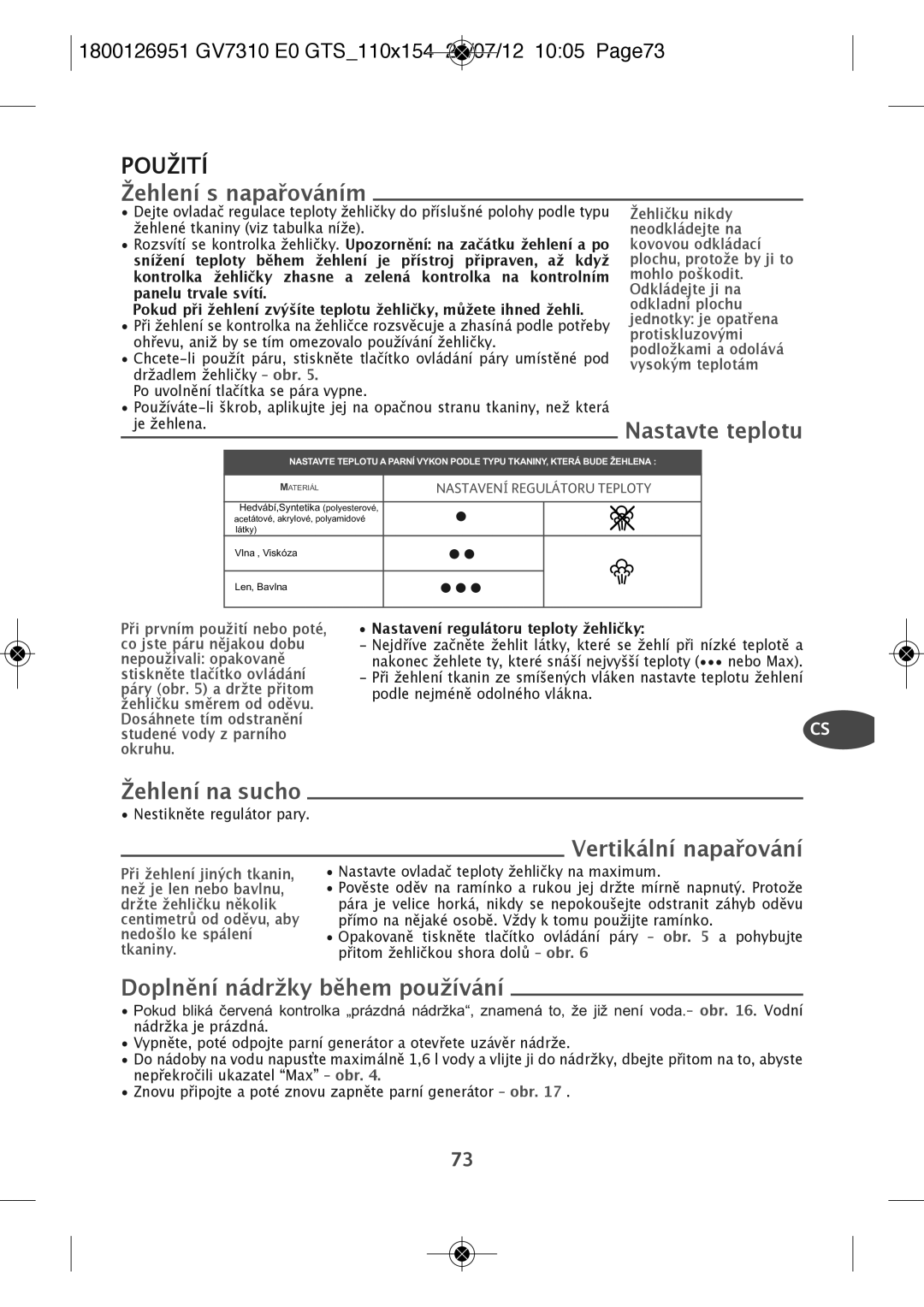 Tefal GV7310E0, GV7310CH, GV7310C0 manual Použití 