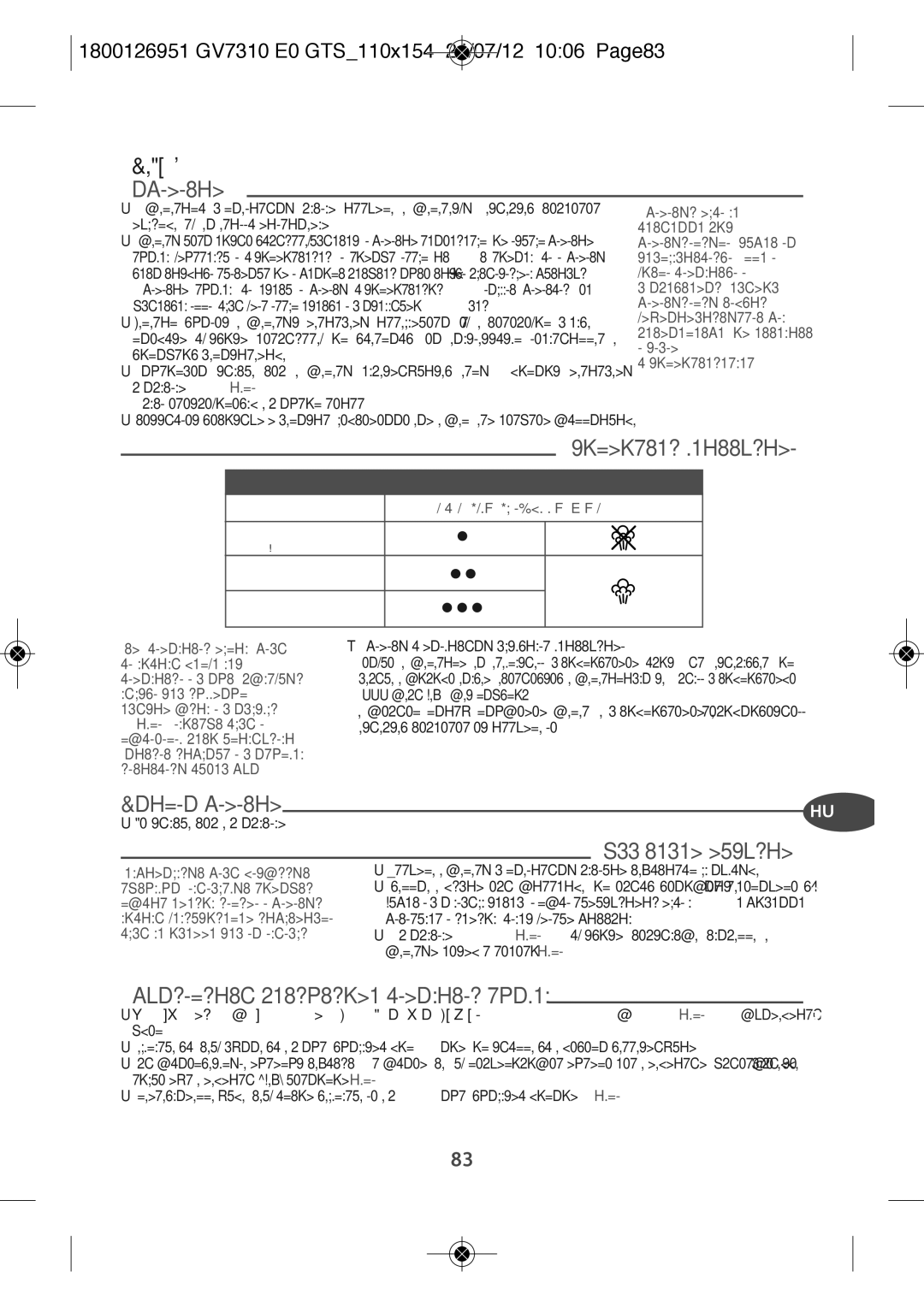 Tefal GV7310C0 Használat, Gőzvasalás, Hőmérséklet beállítása DA, Száraz vasalás, Víztartály feltöltése használat közben 