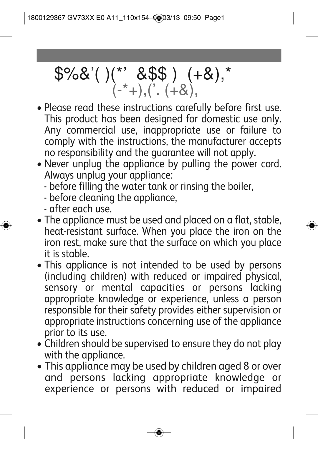 Tefal GV7315E0 manual Important recommendations, Safety instructions 